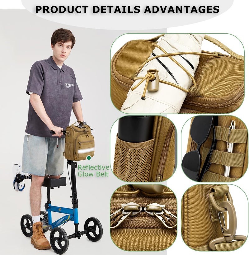 HAMBOLY Knee Walker Handlebar Bag Front Basket with Cooler Pocket Accessory Carrying Pack for Knees Scooter, Brown - Image 5